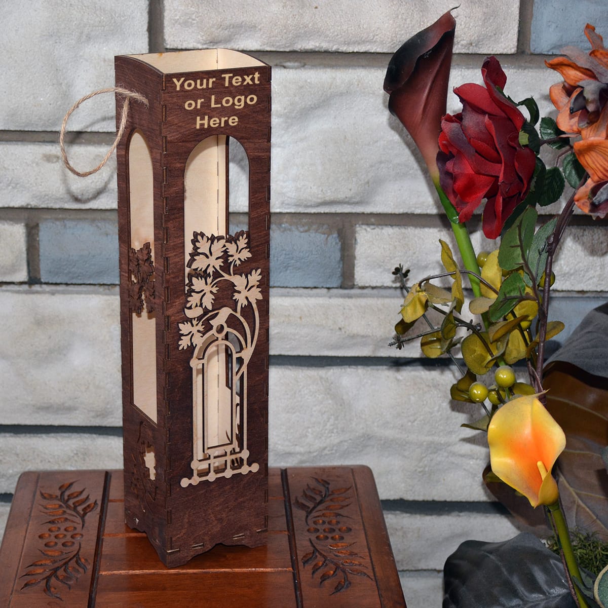 Wood Laser Cut Wine Box Design Gifts 2 color