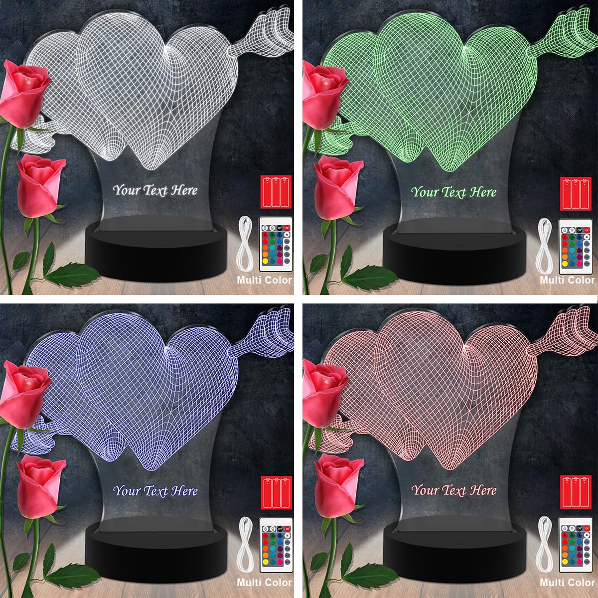For Ever Heart RGB Led Acrylic Light Lamp Color Laser Cut