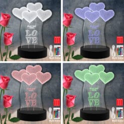 Love Hearts RGB Led Acrylic Light Lamp Color Laser Cut